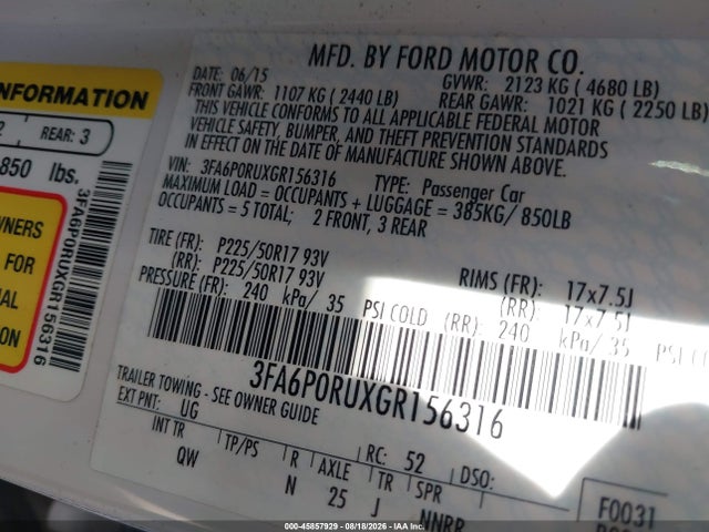 2016 Ford Fusion Hybrid Titanium მანქანა იყიდება აუქციონზე, vin: 3FA6P0RUXGR156316, აუქციონის ნომერი: 45857929
