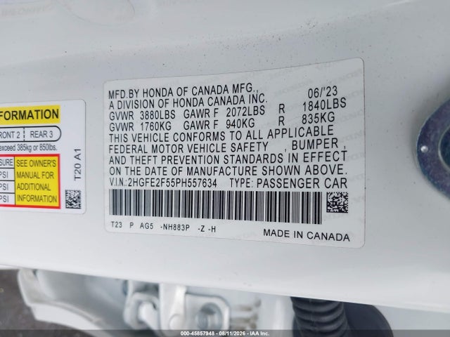 2HGFE2F55PH557634 Honda Civic Sport