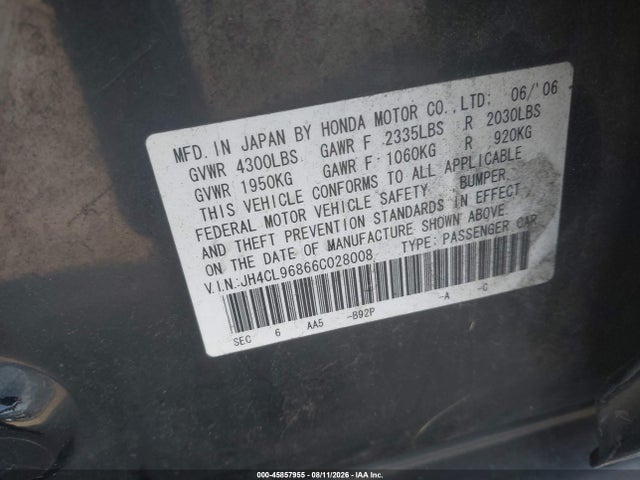 Продаж на аукціоні авто 2006 Acura Tsx, vin: JH4CL96866C028008, номер лоту: 45857955