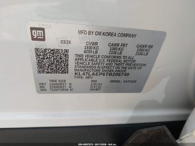 45857975 :رقم المزاد ، KL47LAEP6TB206749 vin ، 2026 Buick Envista Preferred Fwd مزاد بيع