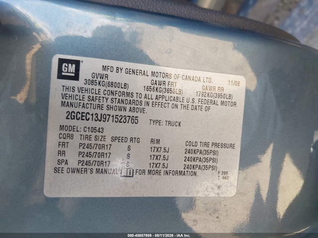 Продажа на аукционе авто 2007 Chevrolet Silverado 1500 Lt1, vin: 2GCEC13J971523765, номер лота: 45857989