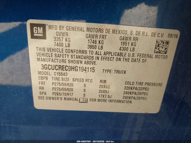Chevrolet Silverado 1500 Lt 2017 3GCUCREC9HG194115 Image 9
