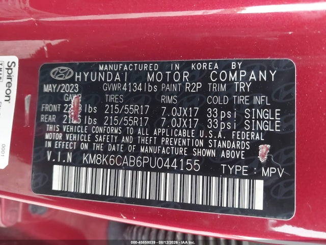 Продаж на аукціоні авто 2023 Hyundai Kona Sel, vin: KM8K6CAB6PU044155, номер лоту: 45858039