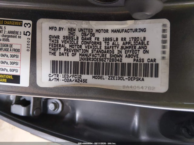 2006 Toyota Corolla S მანქანა იყიდება აუქციონზე, vin: 1NXBR30E56Z728342, აუქციონის ნომერი: 45858054