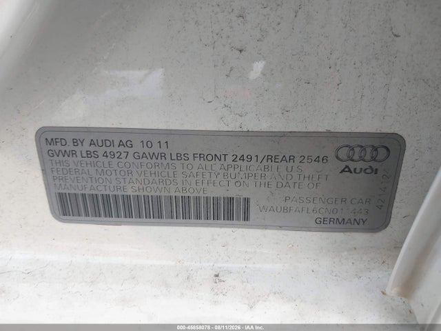 Продаж на аукціоні авто 2012 Audi A4 2.0t Premium, vin: WAUBFAFL6CN011443, номер лоту: 45858078
