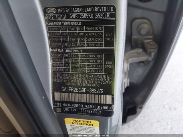 2014 Land Rover Lr2 მანქანა იყიდება აუქციონზე, vin: SALFR2BG9EH383279, აუქციონის ნომერი: 45858089