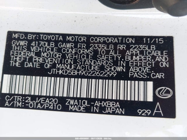 Lexus CT 200H 2016 JTHKD5BH9G2262299 Image 9