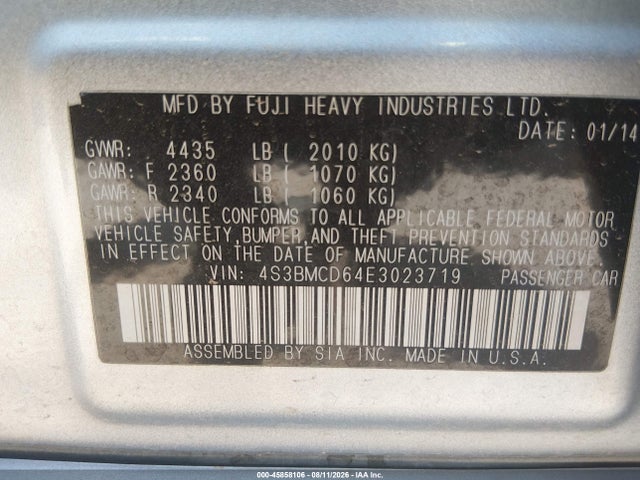 Subaru Legacy 2.5i Premium 2014 4S3BMCD64E3023719 Image 9