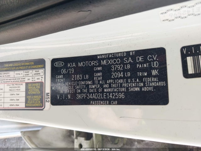 Aukcja sprzedaży 2020 Kia Forte Gt-line, vin: 3KPF34AD2LE142596, numer aukcji: 45858115