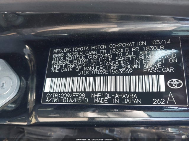 Toyota Prius C Two 2014 JTDKDTB39E1563569 Image 9