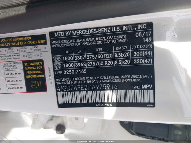 2017 Mercedes-benz Gls 450 4matic მანქანა იყიდება აუქციონზე, vin: 4JGDF6EE2HA975916, აუქციონის ნომერი: 45858159
