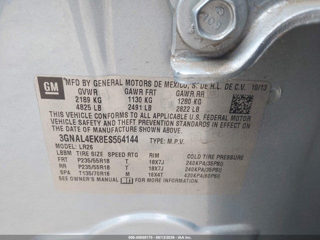Продажа на аукционе авто 2014 Chevrolet Captiva Sport Fleet Ltz, vin: 3GNAL4EK8ES564144, номер лота: 45858170