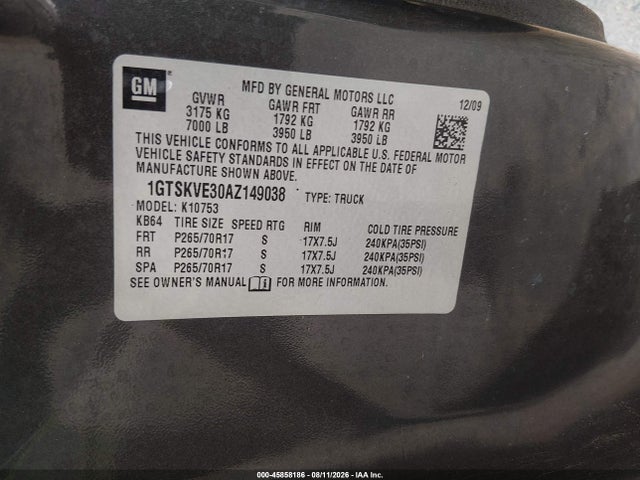 Продаж на аукціоні авто 2010 Gmc Sierra 1500 Sle, vin: 1GTSKVE30AZ149038, номер лоту: 45858186
