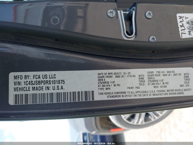 Продажа на аукционе авто 2024 Jeep Wagoneer L Series Ii 4x4, vin: 1C4SJSBP0RS101875, номер лота: 45858202