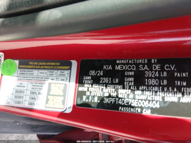 Продажа на аукционе авто 2025 Kia K4 Lxs, vin: 3KPFT4DE7SE006404, номер лота: 45858225