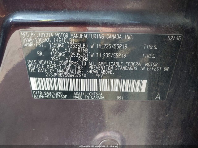 2T3JFREV5GW457940 Toyota RAV4 SE