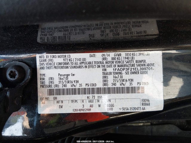 Ford FOCUS SE 2014 1FADP3F21EL399701 Image 9