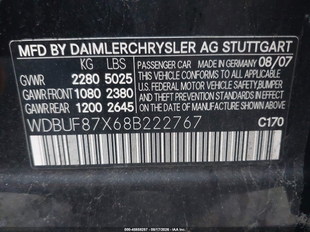 Aukcja sprzedaży 2008 Mercedes-benz E 350 4matic, vin: WDBUF87X68B222767, numer aukcji: 45858257