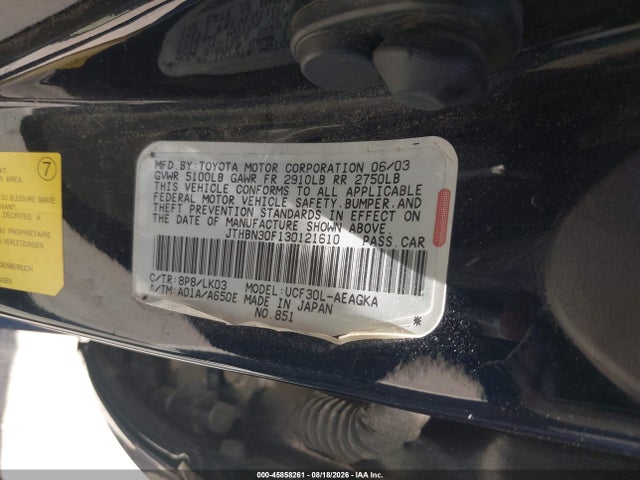 Aukcja sprzedaży 2003 Lexus Ls 430, vin: JTHBN30F130121610, numer aukcji: 45858261