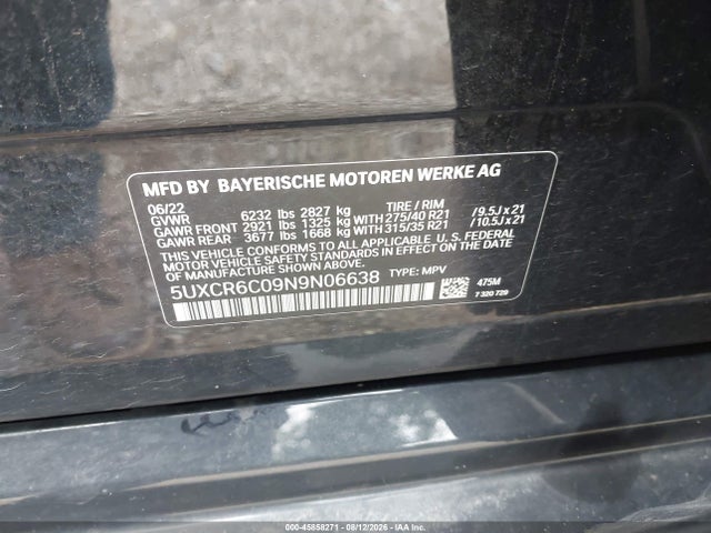 Aukcja sprzedaży 2022 Bmw X5 Xdrive40i, vin: 5UXCR6C09N9N06638, numer aukcji: 45858271