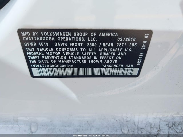 1VWAT7A39GC039818 Volkswagen Passat 1.8t R-line