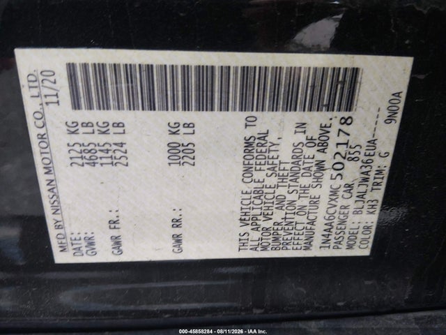 45858284 :رقم المزاد ، 1N4AA6CVXMC502178 vin ، 2021 Nissan Maxima Sv Xtronic Cvt مزاد بيع