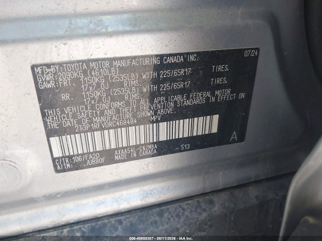 2024 Toyota Rav4 Xle მანქანა იყიდება აუქციონზე, vin: 2T3P1RFV0RC468484, აუქციონის ნომერი: 45858307