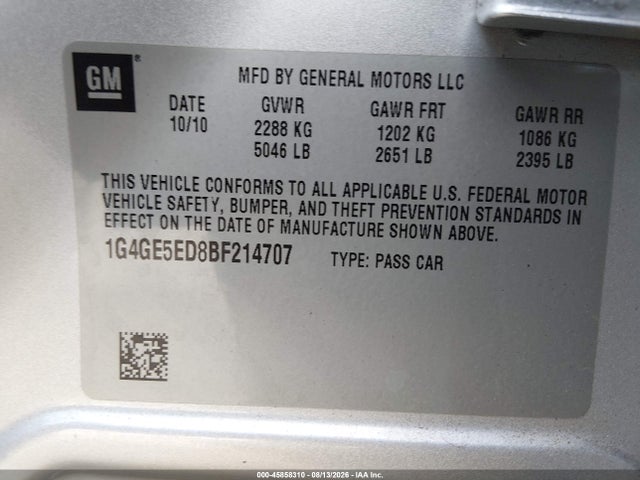 Продажа на аукционе авто 2011 Buick Lacrosse Cxs, vin: 1G4GE5ED8BF214707, номер лота: 45858310