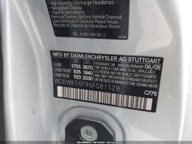 Aukcja sprzedaży 2006 Mercedes-benz Slk 350, vin: WDBWK56F96F081128, numer aukcji: 45858313