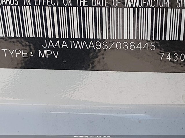 45858328 :رقم المزاد ، JA4ATWAA9SZ036445 vin ، 2025 Mitsubishi Eclipse Cross Black Edition S-awc/se S-awc/sel S-awc مزاد بيع