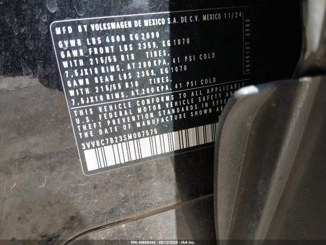 2025 Volkswagen Taos 1.5t S მანქანა იყიდება აუქციონზე, vin: 3VV8C7B23SM007575, აუქციონის ნომერი: 45858344