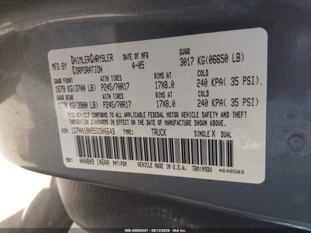 Aukcja sprzedaży 2005 Dodge Ram 1500 Slt/laramie, vin: 1D7HA18N55S306649, numer aukcji: 45858357