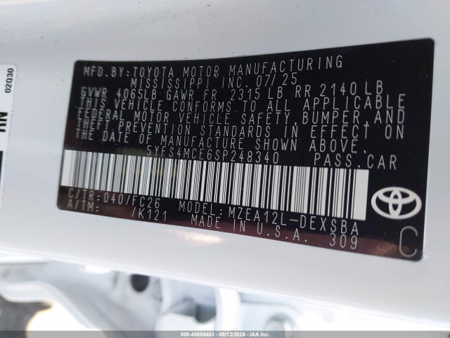 5YFS4MCE6SP248340 Toyota COROLLA SE