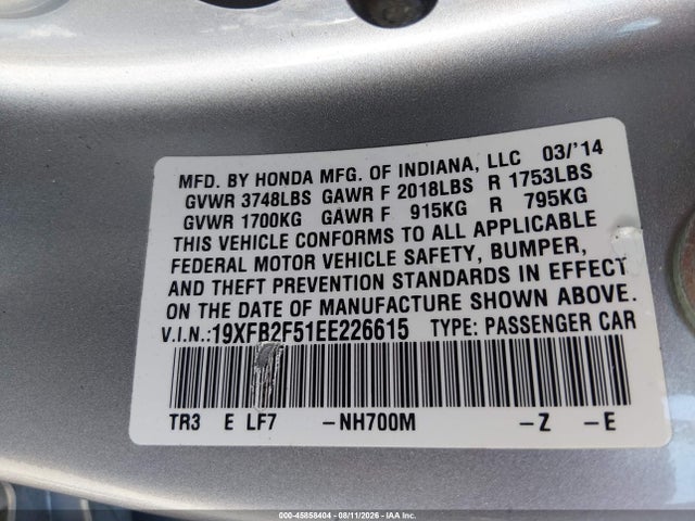 Honda Civic Lx 2014 19XFB2F51EE226615 Image 9