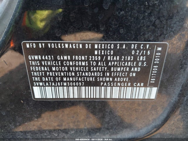 3VWLA7AJ6FM306097 Volkswagen Jetta 2.0l Tdi Sel