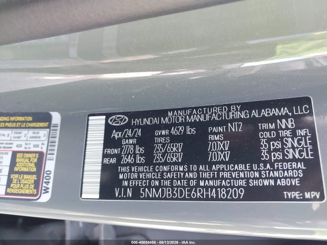 45858458 :رقم المزاد ، 5NMJB3DE6RH418209 vin ، 2024 Hyundai Tucson Sel مزاد بيع