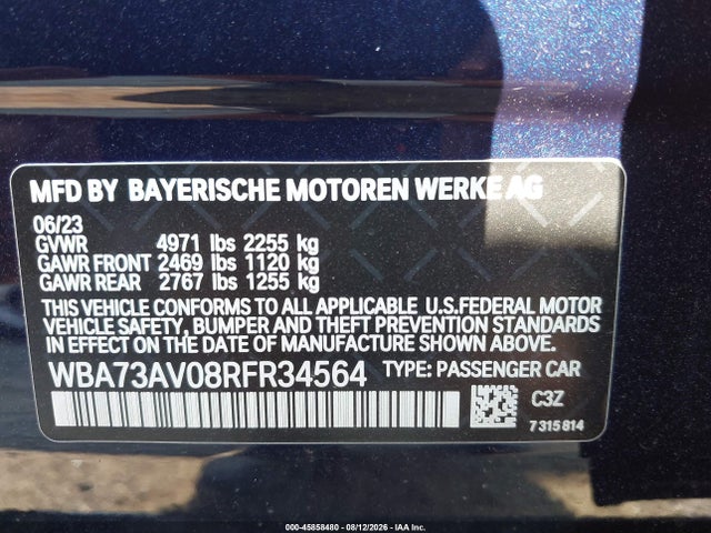 2024 Bmw 430i Gran Coupe Xdrive მანქანა იყიდება აუქციონზე, vin: WBA73AV08RFR34564, აუქციონის ნომერი: 45858480