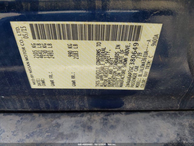 Продажа на аукционе авто 2016 Nissan Maxima 3.5 Sl, vin: 1N4AA6AP2GC380649, номер лота: 45858493