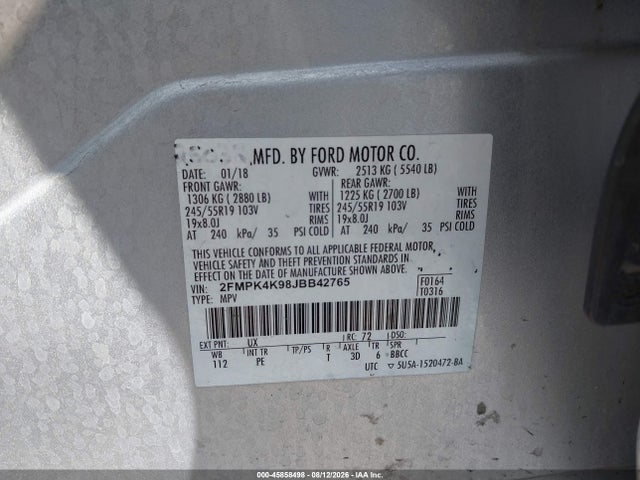 Продажа на аукционе авто 2018 Ford Edge Titanium, vin: 2FMPK4K98JBB42765, номер лота: 45858498