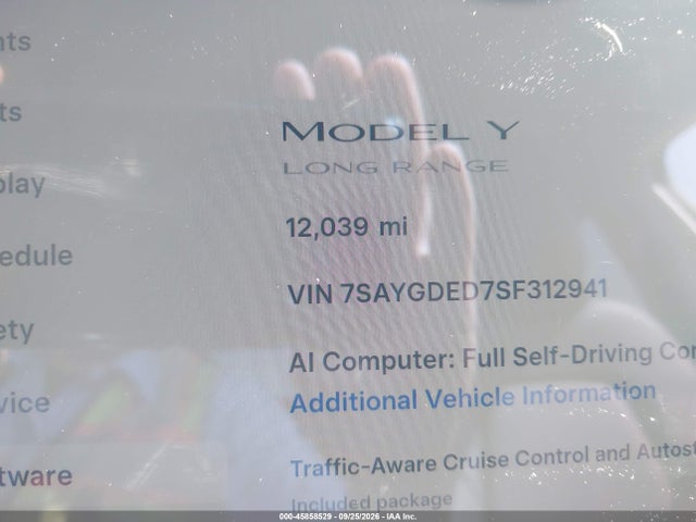45858529 :رقم المزاد ، 7SAYGDED7SF312941 vin ، 2025 Tesla Model Y Long Range Dual Motor Rear-wheel Drive مزاد بيع
