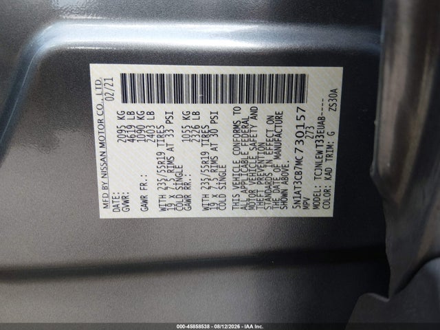 2021 Nissan Rogue Sl Intelligent Awd მანქანა იყიდება აუქციონზე, vin: 5N1AT3CB7MC730157, აუქციონის ნომერი: 45858538