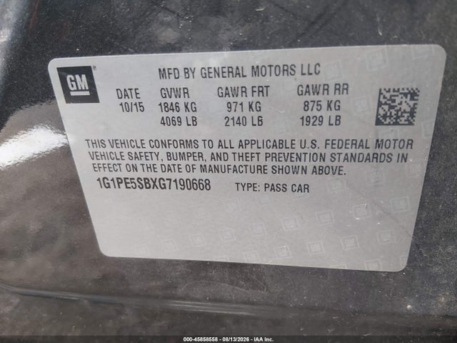 Aukcja sprzedaży 2016 Chevrolet Cruze Limited 1lt Auto, vin: 1G1PE5SBXG7190668, numer aukcji: 45858558