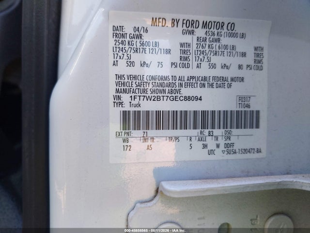 Ford F-250 Xl 2016 1FT7W2BT7GEC88094 Image 9