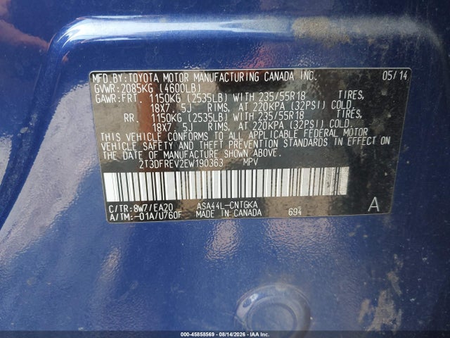 2T3DFREV2EW190363 Toyota Rav4 Limited