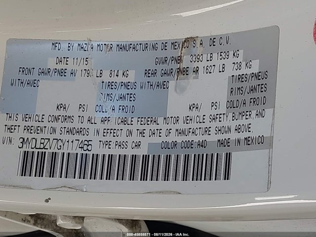 Aukcja sprzedaży 2016 Scion Ia, vin: 3MYDLBZV7GY117465, numer aukcji: 45858571