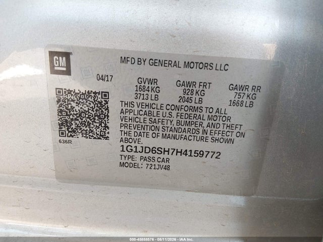 Chevrolet Sonic Lt Auto 2017 1G1JD6SH7H4159772 Image 9