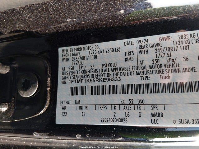 2024 Ford F-150 Xl მანქანა იყიდება აუქციონზე, vin: 1FTMF1K55RKE96333, აუქციონის ნომერი: 45858581