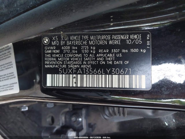 Продаж на аукціоні авто 2006 Bmw X5 3.0i, vin: 5UXFA13566LY30671, номер лоту: 45858584