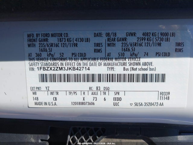 1FBZX2ZM3JKB42714 Ford Transit-350 Xl