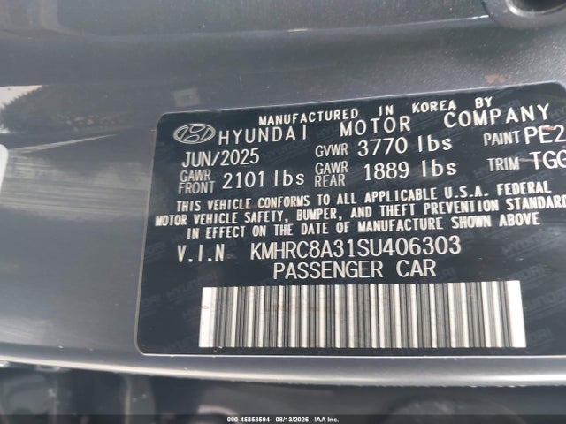 Продаж на аукціоні авто 2025 Hyundai Venue Sel, vin: KMHRC8A31SU406303, номер лоту: 45858594